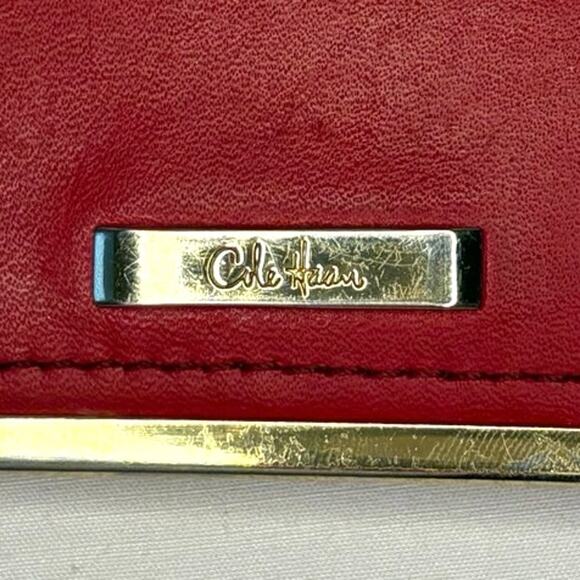 Vintage Cole Haan Red Leather Bi-Fold Wallet Women's 1990s Gold Hardware - Picture 3 of 11